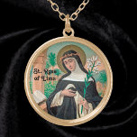 St. Rose of Lima (Detail; K 48) Gold Plated Necklace<br><div class="desc">St. Rose of Lima (1586-1617) wanted to become a nun, but her father refused to allow it. Eventually, however, she was permitted to join the Third Order of St. Dominic to live out her apostolate at home. In this stylised portrait, St. Rose is clad in a Dominican habit consisting of...</div>
