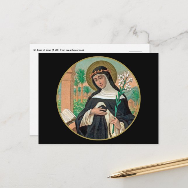 St. Rose of Lima (Detail; K 48) Postcard (Front/Back In Situ)