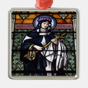 St. Rose of Lima -pray for us-stained glass window Metal Tree Decoration