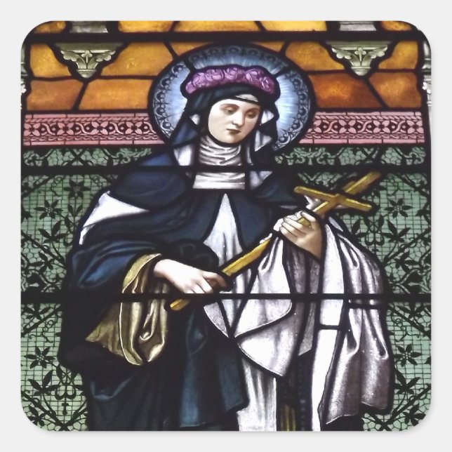 St. Rose of Lima -pray for us-stained glass window Square Sticker (Front)
