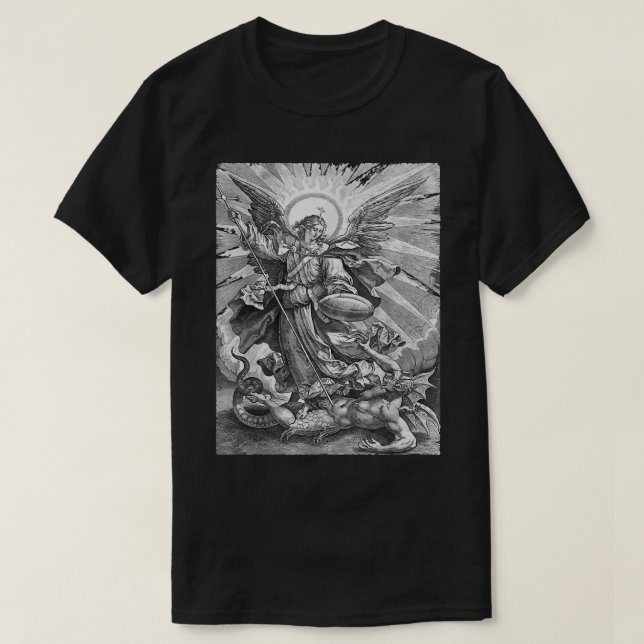 St Saint Michael the Archangel Catholic Angel Warr T-Shirt (Design Front)
