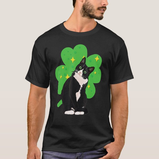 St Saint Patrick's Day Tuxedo Cat Men Women Kids C T-Shirt (Front)