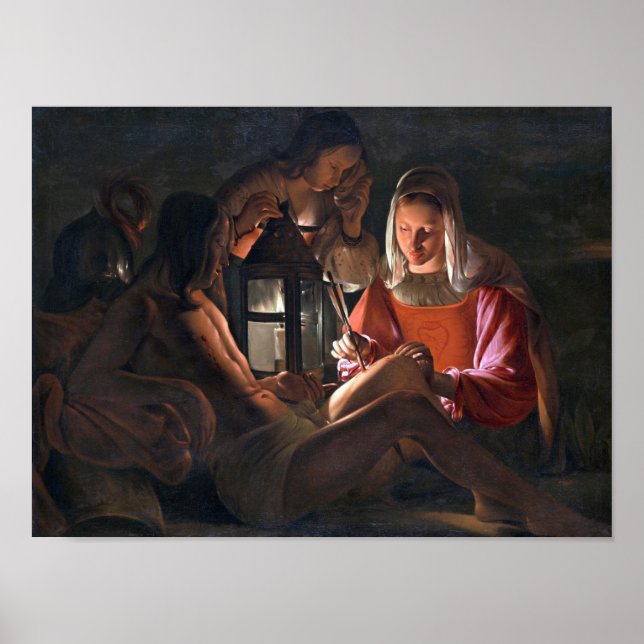 St. Sebastian Embraced by Irene, La Tour Poster (Front)