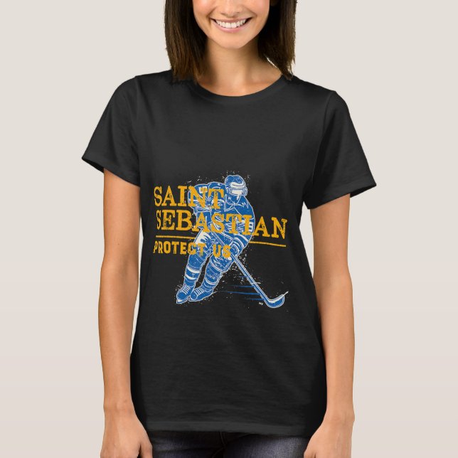 St Sebastian Hockey Patron Saint of Sports Athlete T-Shirt (Front)