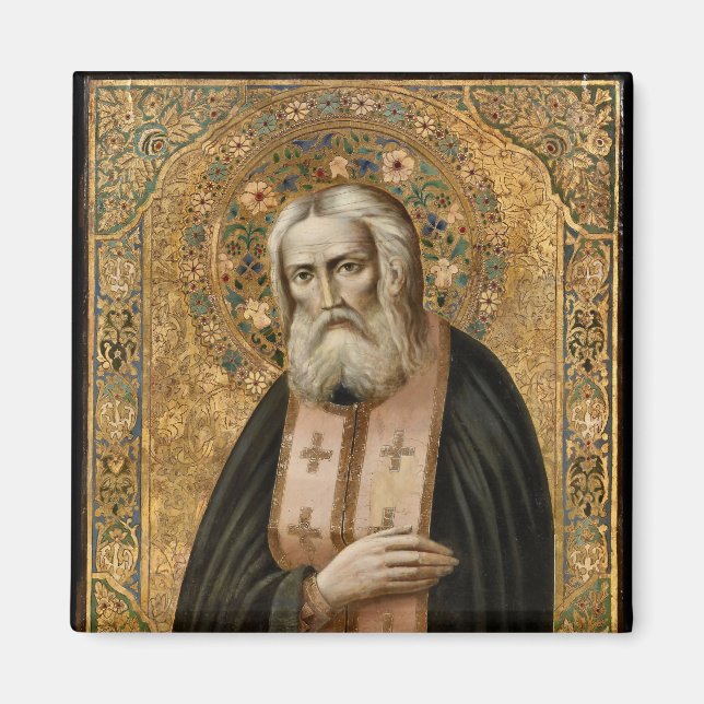 St. Seraphim of Sarov Orthodox Christian Icon Magnet (Front)