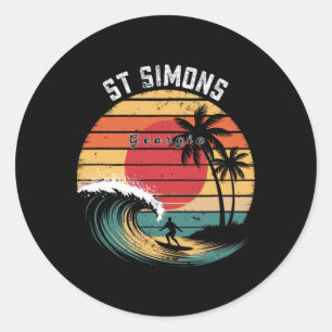 St Simons Beach Georgia Beach Surfing Classic Round Sticker