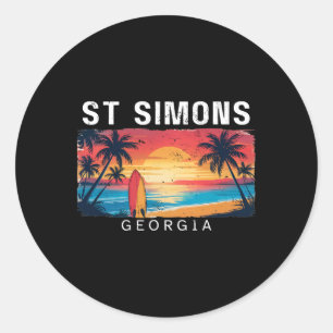 St Simons Beach Georgia Men Women Surfing _1 Classic Round Sticker