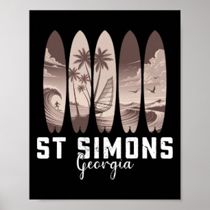 St Simons Beach Georgia Surfboard Men Women Surfin Poster