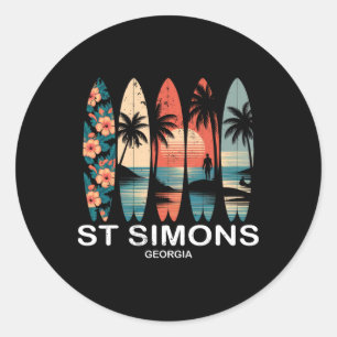 St Simons Beach Georgia Surfboard Surfing Retro _1 Classic Round Sticker