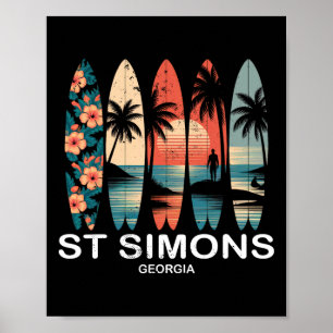 St Simons Beach Georgia Surfboard Surfing Retro _1 Poster
