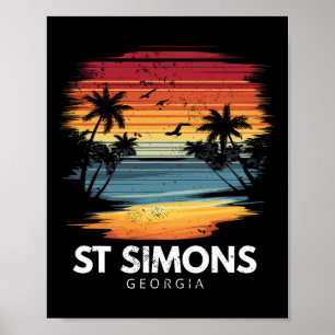 St Simons Beach Georgia Surfboard Surfing Vintage  Poster