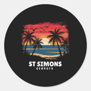 St Simons Beach Georgia Surfboarder Palm Tree Souv Classic Round Sticker
