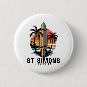 St Simons Beach Georgia Surfing Surfer _1 6 Cm Round Badge