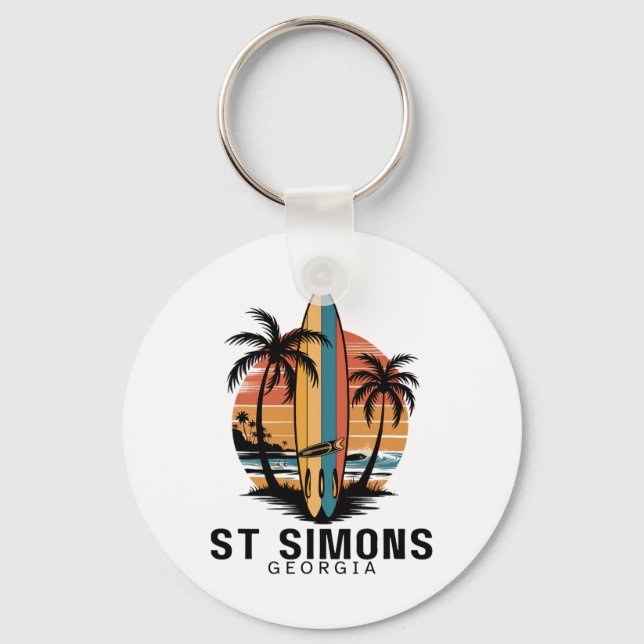 St Simons Beach Georgia Surfing Surfer _1  Key Ring (Front)