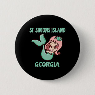 St. Simons Island Cute Mermaid Themed 6 Cm Round Badge