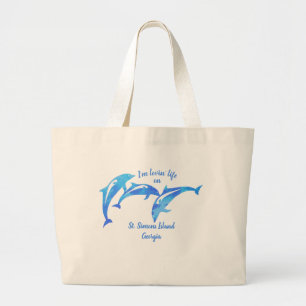 St. Simons Island GA playful dolphins Large Tote Bag