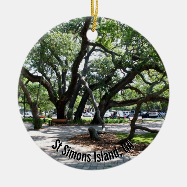 St Simons Island GA Wandering Oak Photo Ceramic Tree Decoration (Front)