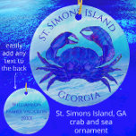 St Simons Island, Georgia Crab and Ocean Waves Ceramic Tree Decoration<br><div class="desc">A handsome blue crab is framed against a beautiful sea background. This unique St. Simons Island, GA ornament will make the perfect holiday souvenir gift. The crab artwork is detailed in a watercolor style. The magnificent shades of blue will easily take your mind back to the beach. The back contains...</div>