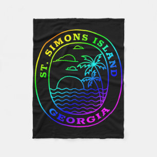 St. Simons Island Georgia Rainbow Palm Tree Beach Fleece Blanket