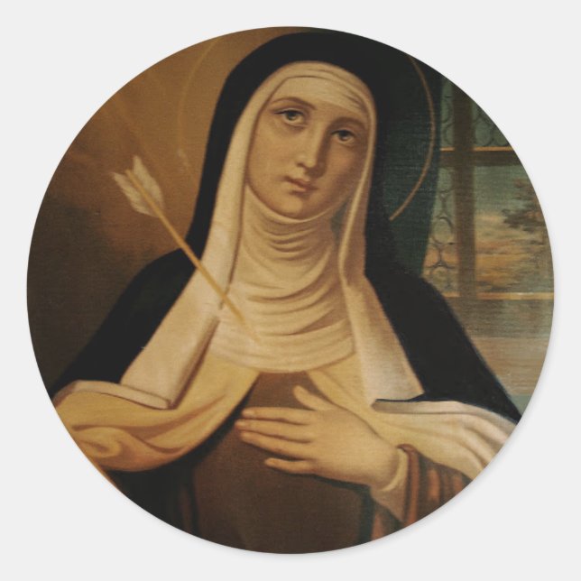 St. Teresa of Avila Carmelite Nun Arrow Classic Round Sticker (Front)