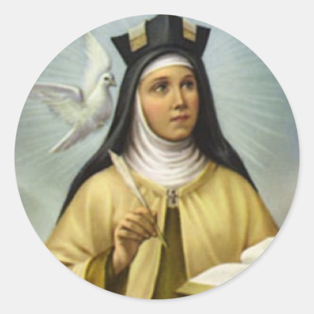 St. Teresa of Avila Carmelite Nun Dove Feather Classic Round Sticker (Front)