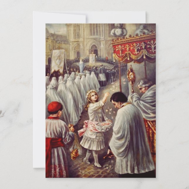St. Teresa throws flowers to the Blessed Sacrament Holiday Card (Front)