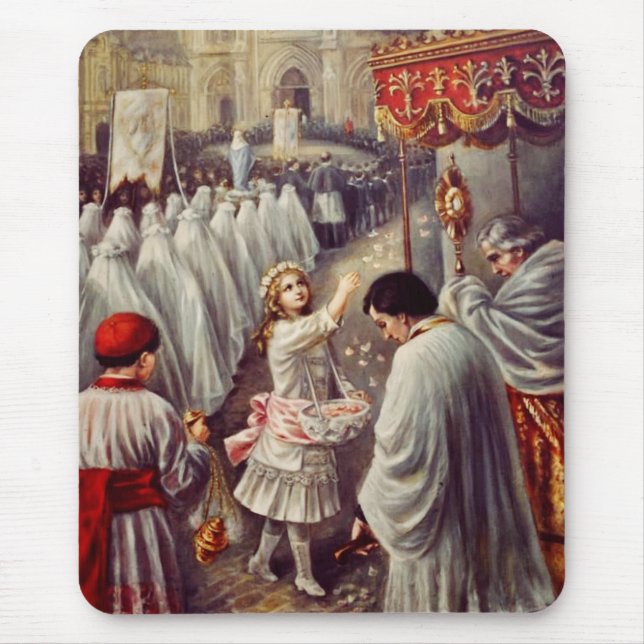 St. Teresa throws flowers to the Blessed Sacrament Mouse Mat (Front)