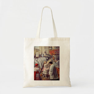 St. Teresa throws flowers to the Blessed Sacrament Tote Bag