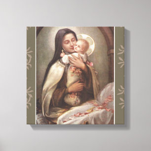 St. Therese Baby Jesus Manger Pink Roses Canvas Print