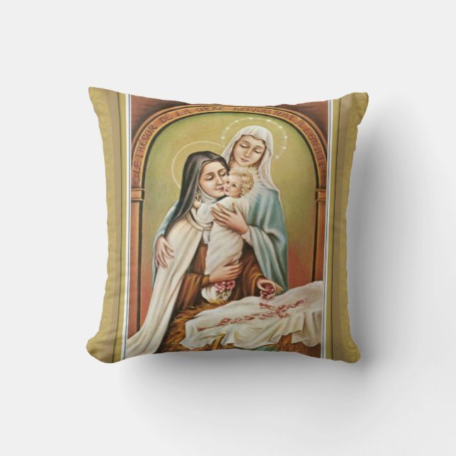 St. Therese Blessed Mother Mary Jesus Roses Cushion (Front)