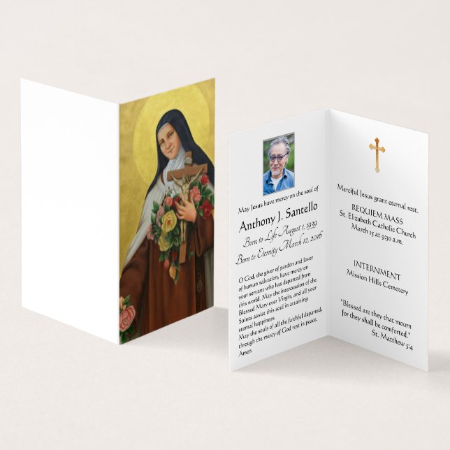 St. Therese Funeral Prayer Memorial Holy Card (Inside and Outside)