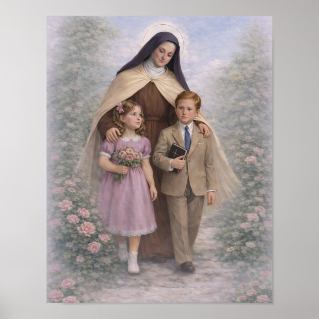St. Therese Guiding Children Roses Catholic Poster (Front)
