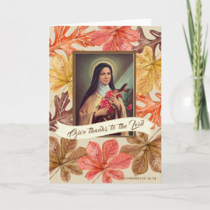 St. Therese Lisieux Thanksgiving  Autumn Leaves Holiday Card