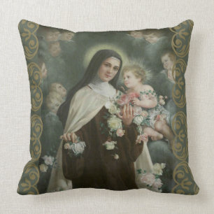 St. Therese Little Flower Angels Cherubs Roses Cushion