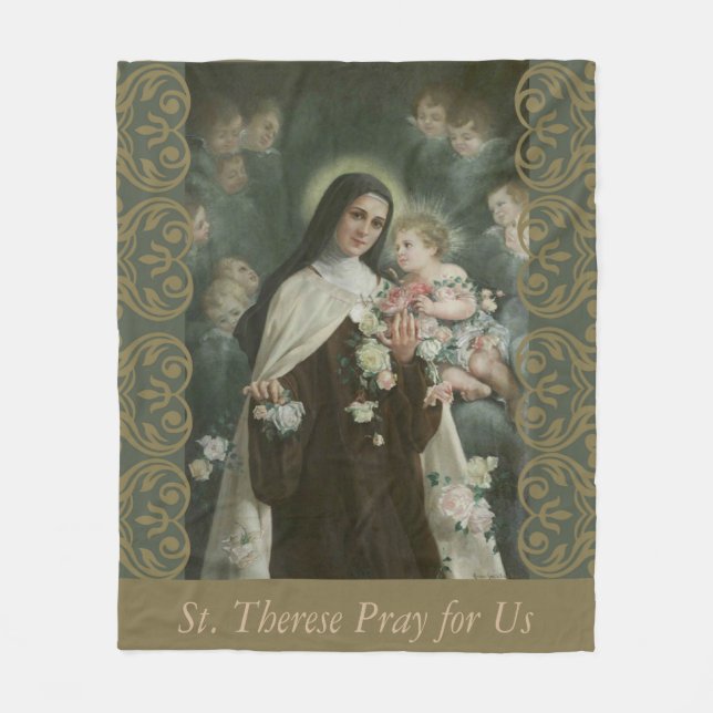 St. Therese Little Flower Angels Cherubs Roses Fleece Blanket (Front)