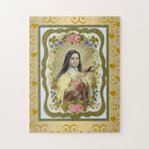 St. Therese Little Flower Crucifix Roses Border Jigsaw Puzzle
