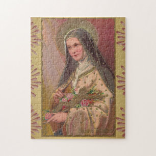 St. Therese Little Flower Crucifix Roses Border Jigsaw Puzzle