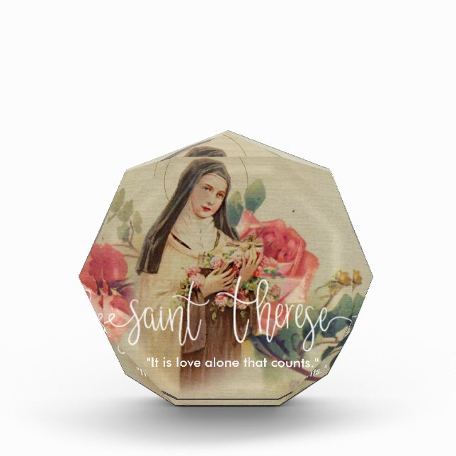 St. Therese Little Flower | White Script Overlay Photo Block (Front)