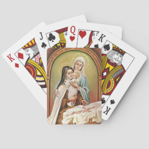 St. Therese Mother Mary Baby Jesus Manger Roses Playing Cards