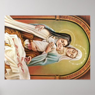 St. Therese Mother Mary Baby Jesus Manger Roses Poster