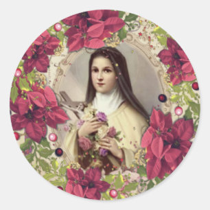 St. Therese of Jesus  Christmas Floral Religious Classic Round Sticker