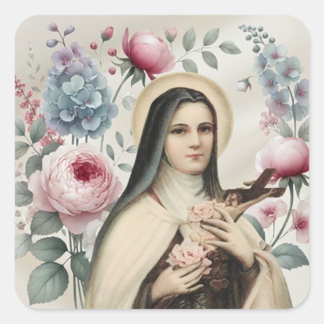 St. Therese of Lisieux Religious Roses Square Sticker (Front)