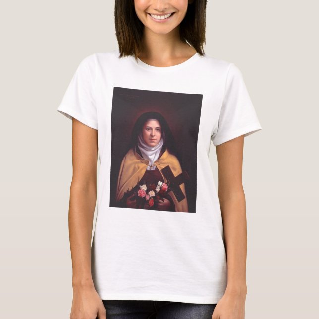 St. Therese of Lisieux Shower of Roses Sacred Art T-Shirt (Front)