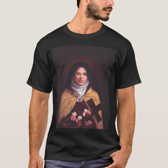 St. Therese of Lisieux Shower of Roses Sacred Art T-Shirt (Front)