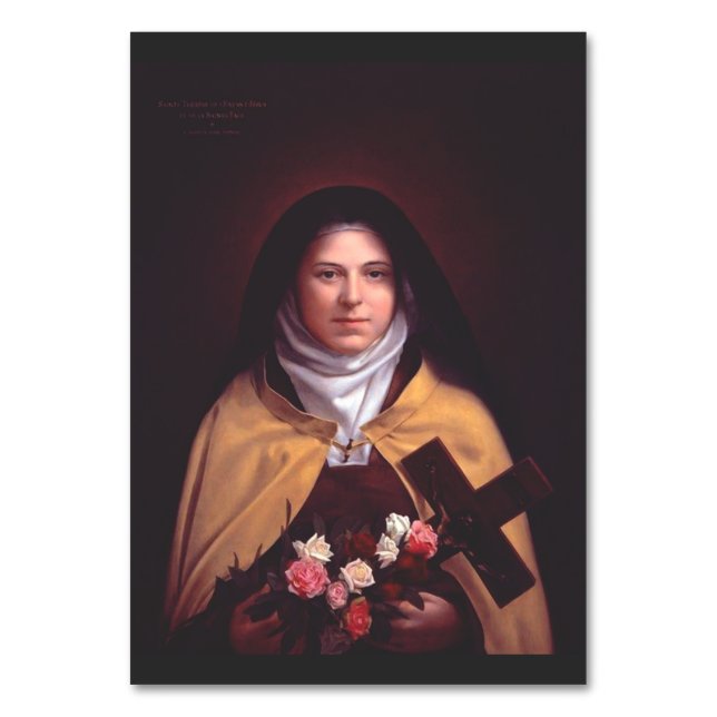 St. Therese of Lisieux Shower of Roses Sacred Art Table Number (Front)