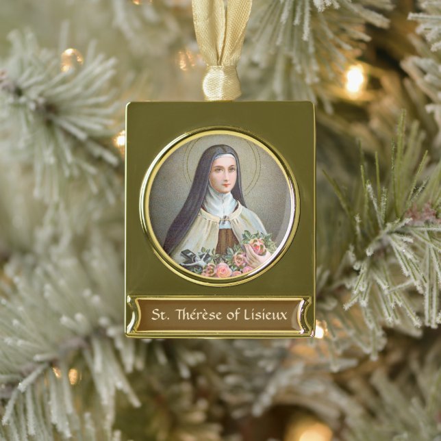 St. Therese of Lisieux the Little Flower (BJE 01) Gold Plated Banner Ornament (Tree)