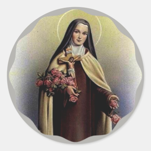 St. Therese of Lisieux with crucifix/roses Classic Round Sticker (Front)
