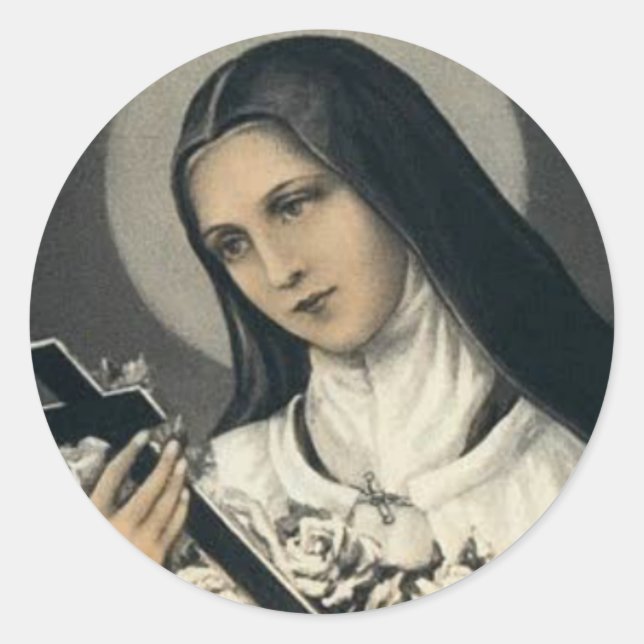 St. Therese of Lisieux with crucifix/roses sticker (Front)