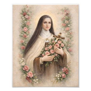 St. Thérèse of Lisieux with Roses Vintage Catholic Photo Print