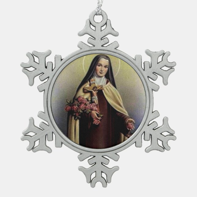 St. Therese of the Child Jesus Little Flower Snowflake Pewter Christmas Ornament (Front)
